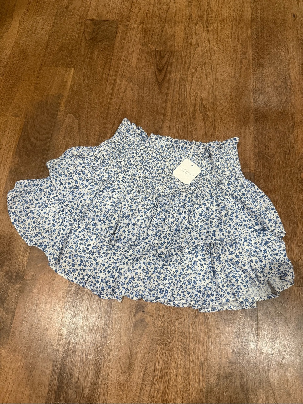 Altar'd State Blue Floral Smocked Tiered Skirt